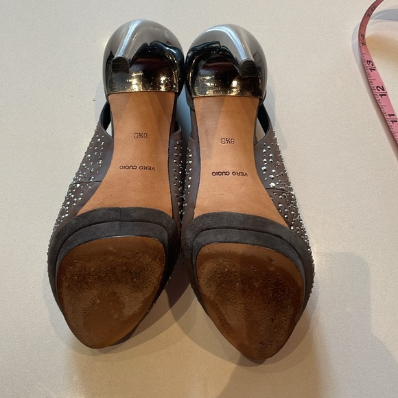 BCBGMaxAxazria Suede Crystal Embellished Peep Toe High Heels, Size 8 1/2B - Picture 7 of 10